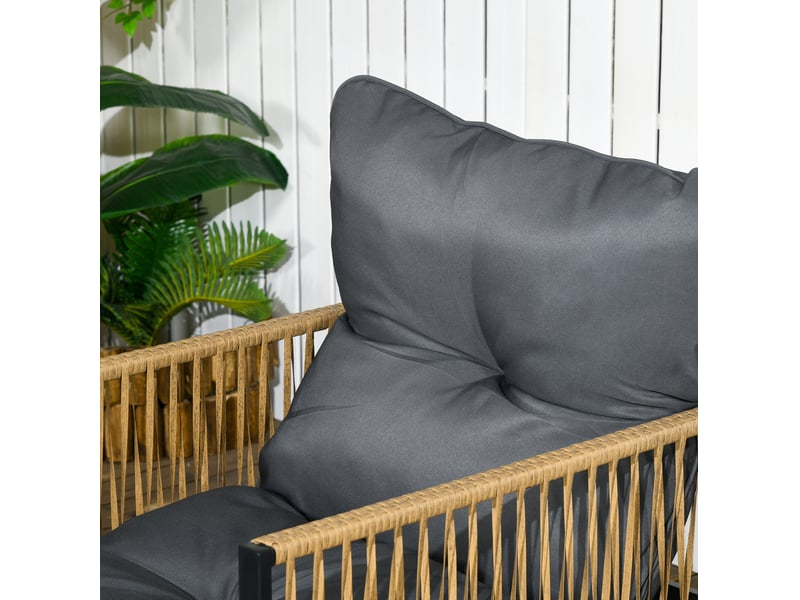 Salon de jardin 4 pièces en résine tressée gris foncé, 2 fauteuils, canapé 2 places et table basse en verre - Conforama D