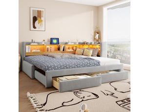 Lit coffre 90x200 cm <strong>OOIILLEE</strong> <strong></strong> coloris gris