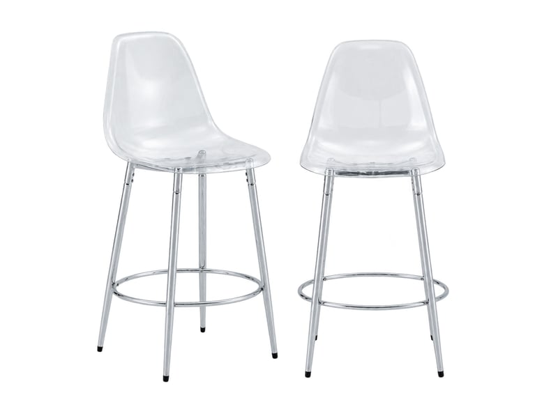  Tabourets de bar lot de 2 avec dossier - lpospi - repose-pieds 66 cm, métal et plastique - transparent et argenté  - Conforama A