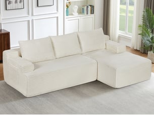 Canapé d'angle réversible convertible <strong>BIQZUYA</strong> <strong></strong> 4 places Velours côtelé beige avec coffre de rangement