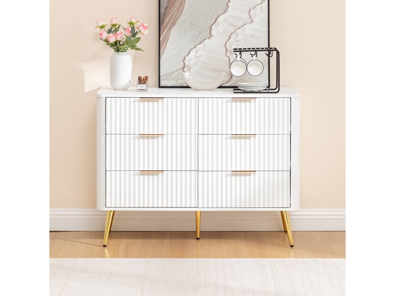 Commode 6 tiroirs, 105x40x80cm, chiffonnier meuble de rangement pour chambre salon couloir, en mdf moderne avec pieds surélevés de 20cm, blanc - Conforama B