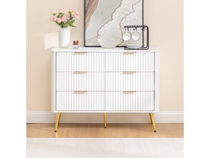 Commode 6 tiroirs, 105x40x80cm, chiffonnier meuble de rangement pour chambre salon couloir, en mdf moderne avec pieds surélevés de 20cm, blanc