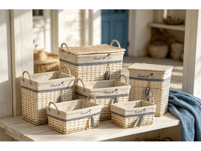  Ensemble de paniers dkd home decor bleu beige méditerranée 5 pièces S3042965 - Conforama D