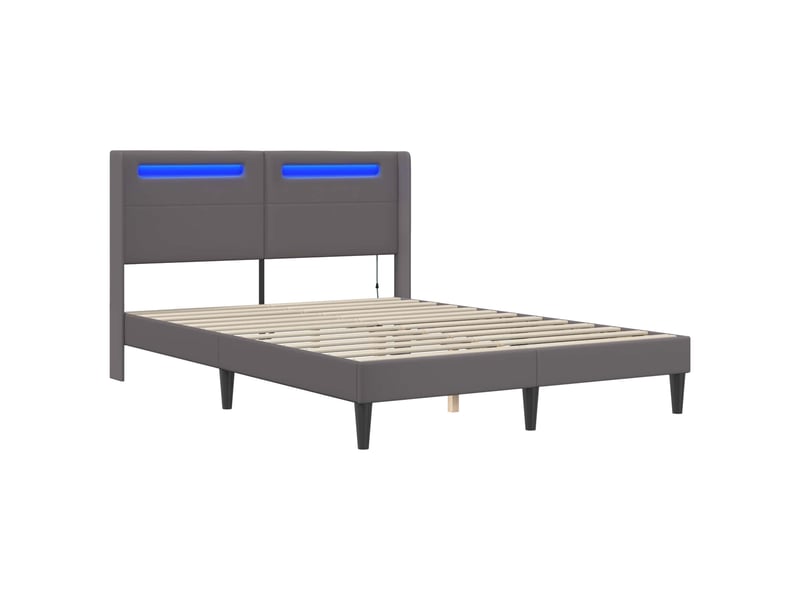  Lit double- lit adulte -  cadre de lit avec bandes led gris 120 x 190 cm simili cuir  - Conforama D