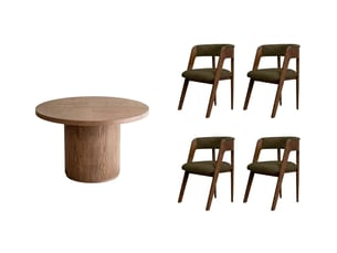 Bobochic ensemble prado avec table à manger extensible avec rangements 120 à 204 cm + lot de chaises bastide placage chêne massif vert