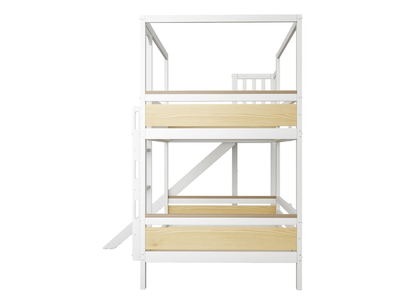  Lit superposé enfant 90x200 cm – blanc et bois naturel – toboggan et échelle large - sans matelas  - Conforama E