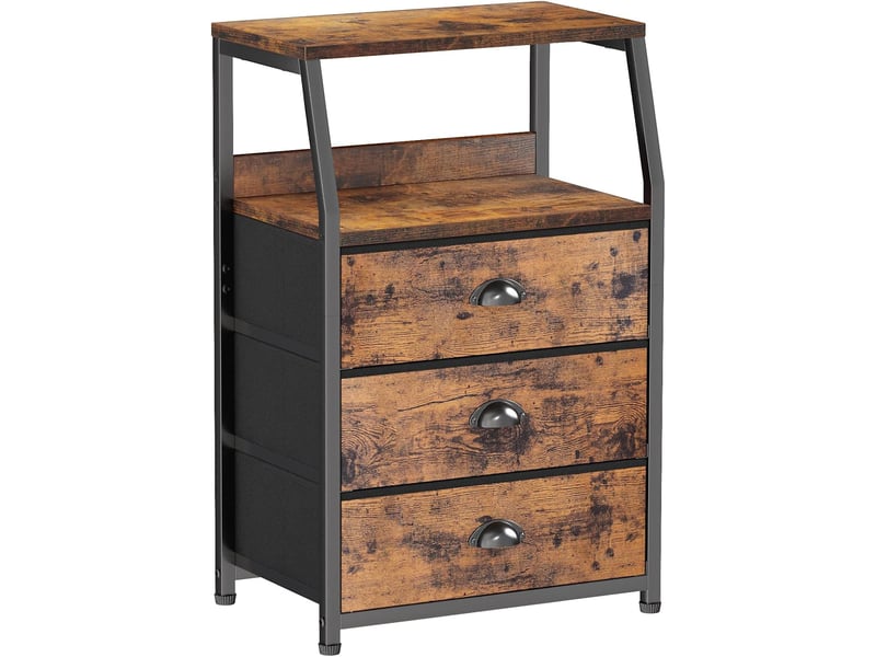  Commode 3 tiroirs tissu moderne, plateau bois robuste, table appoint compacte cadre acier, rangement pratique, chambre salon entrée PPG_345JDHTF - Conforama B