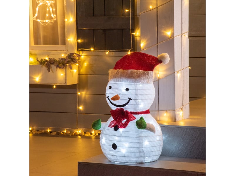  Bonhomme de neige décoratif pour l'extérieur. Décoration lumineuse de noël avec led, 30 cm x 30 cm x 51 cm, rouge et blanc.  - Conforama D