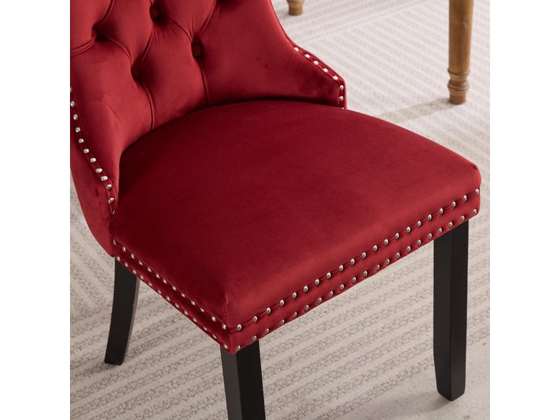  Lot de 2 chaises de salle à manger en velours bordeaux, pieds en bois W3223P345655 - Conforama E