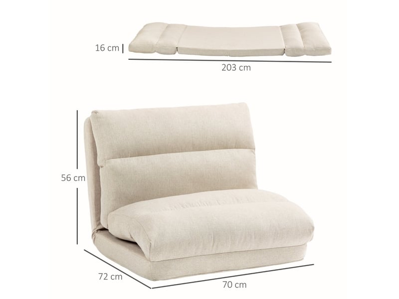  Fauteuil convertible 1 place avec dossier inclinable 6 positions et fonction lit, en polyester beige  - Conforama C