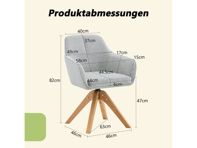 Lot de 2 chaises de salle à manger pivotantes,58x46x82 cm,tissu et bois,gris  - Conforama C