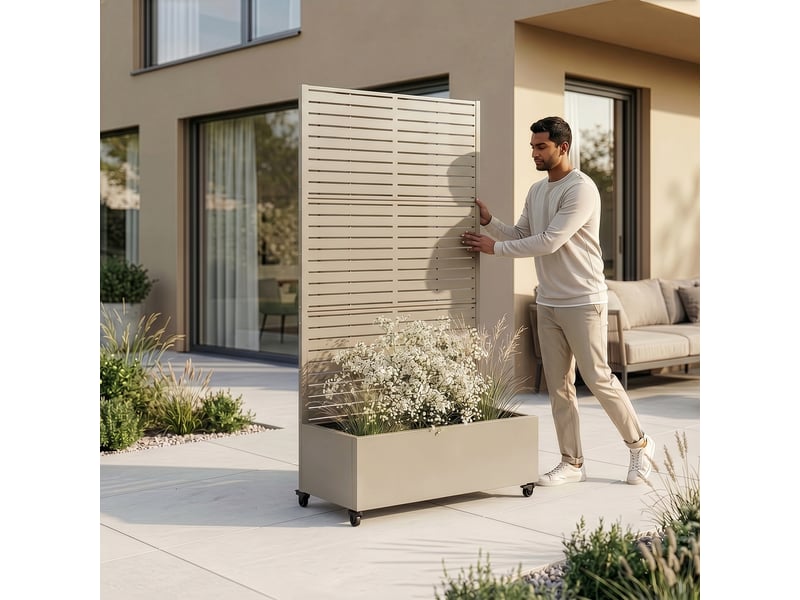 Brise-vue avec bac à fleurs nodepp acier galvanisé 190 x 82 x 38 cm beige ail casa.pro - Conforama D