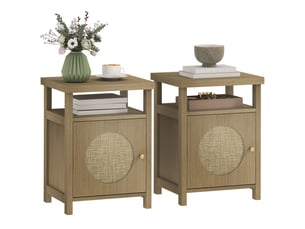 Lot de 2 tables de chevet étroite table d'appoint compartiment ouvert placard finition en rotin, 40 x 35 x 55 cm marron