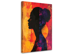 Tabelau sur toile, silhouette d'une femme sur un fond abstrait coloré 30x45