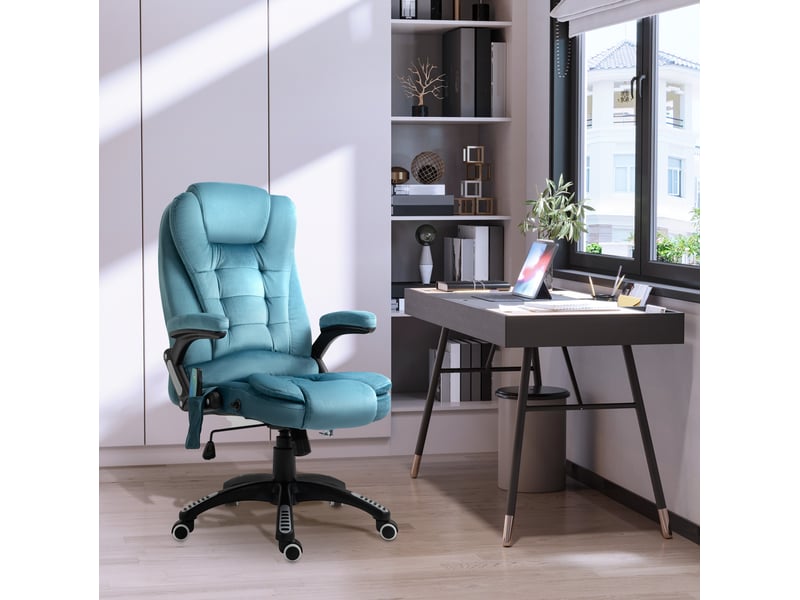 Fauteuil de bureau gaming bleu massant et chauffant, réglable, inclinable jusqu'à 130°, avec roulettes 360° - Conforama B