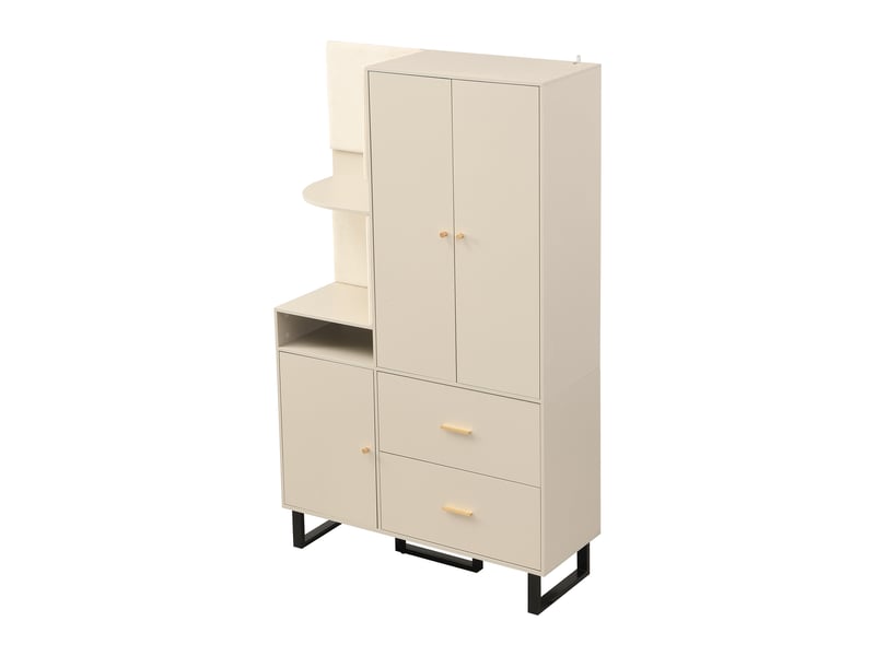 Meuble d'entrée avec porte, 2 tiroirs et tringle coulissante en mdf 110×38×186 cm beige et gris  - Conforama D
