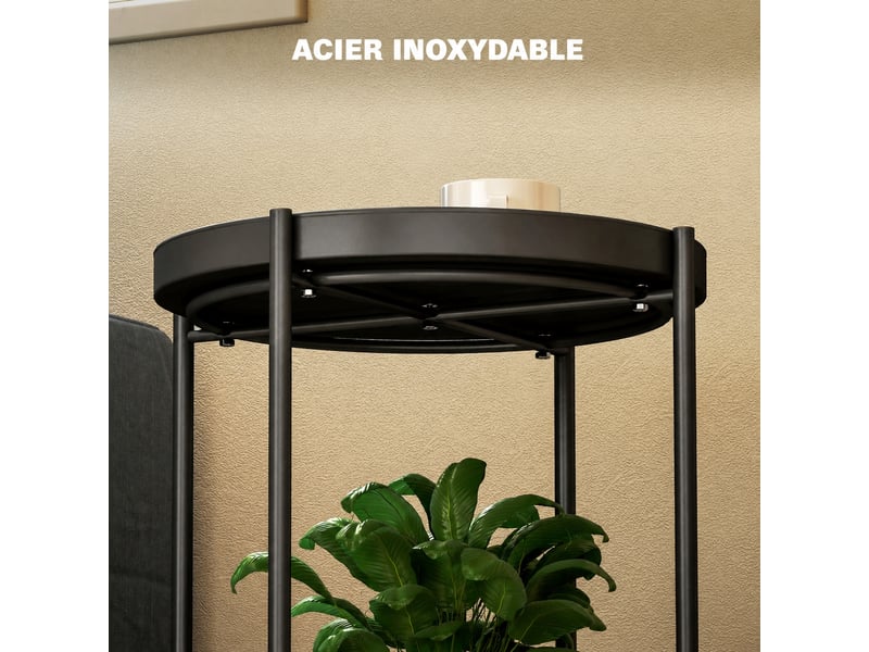  Table d'appoint ronde en acier, bout de canapé noir 2 niveaux, 44x44x56 cm  - Conforama R