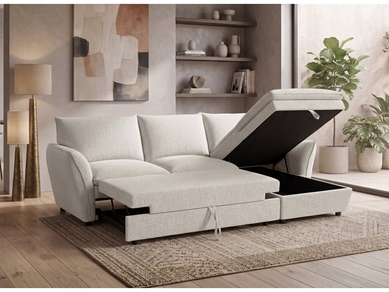  Canapé d'angle convertible avec coffre en tissu beige capucine - angle droit SF772-2M-BEI - Conforama C