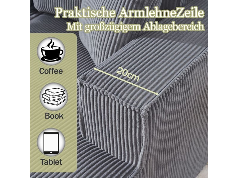 Canapé d'angle modulaire - forme en l - 2 places + méridienne - velours côtelé - gris - 235x128x60 cm gris - Conforama C