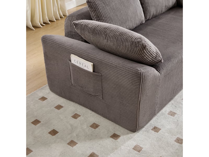 Canapé 2 places compact en tissu rembourré avec accoudoirs arrondis, assise profonde, marron et gris, sans montage pour salon - Conforama W