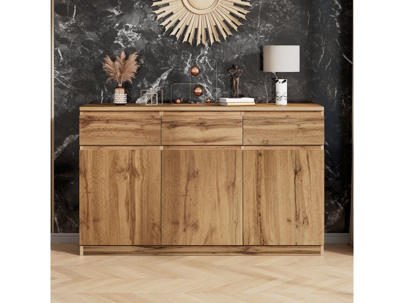 Buffet et enfilade avec 3 portes, 3 tiroirs et étagères réglables pour salle à manger, bois, 135 × 40 × 81 cm - Conforama D