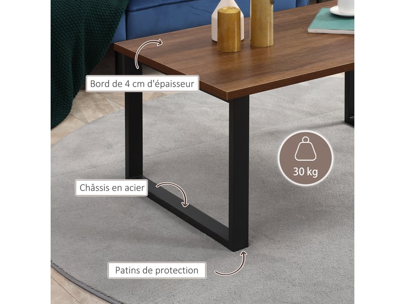  Table basse rectangulaire table de salon style industriel pied métal et plateau 100 x 60 x 50 cm aspect bois  - Conforama R
