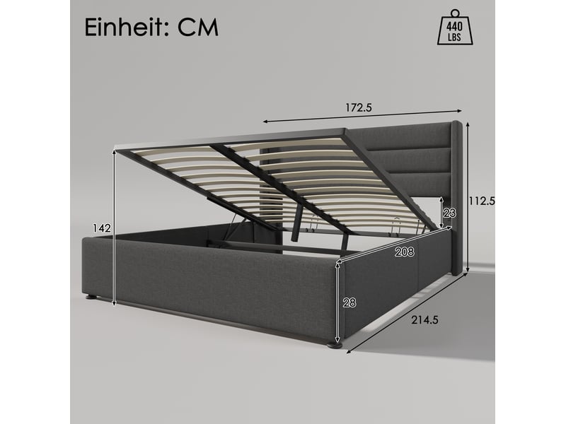  Lit coffre tcqpz 160 x 200 cm rembourré hydraulique gris en lin  - Conforama C