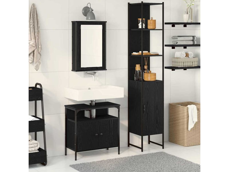 Ensemble de mobilier de salle de bain 3 pc chêne noir cf64329 - Conforama B