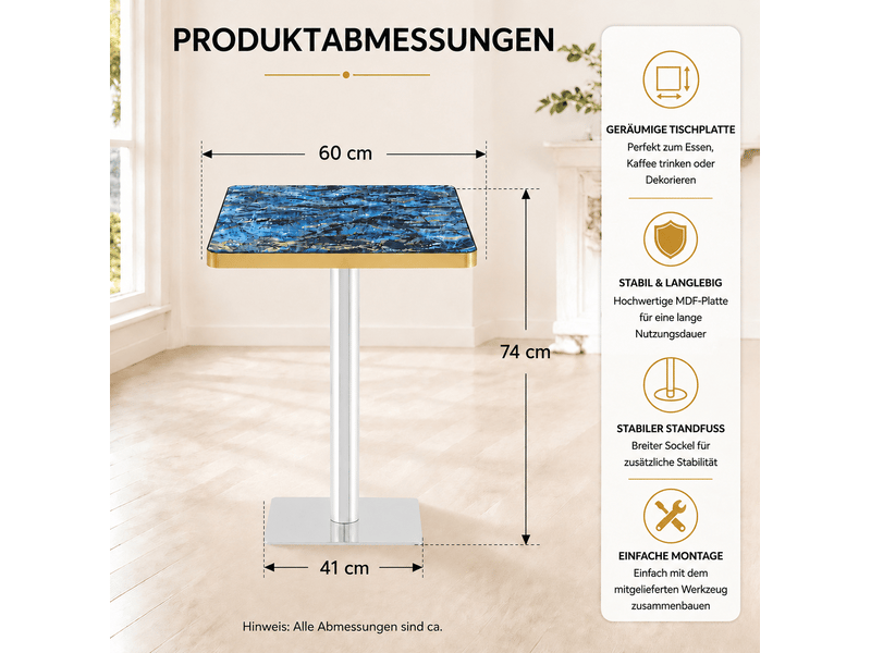  Table à manger carrée, 60x60x74 cm, aspect marbre, salle à manger, pratique, plateau mdf, piètement métal, coloris bleu  - Conforama C