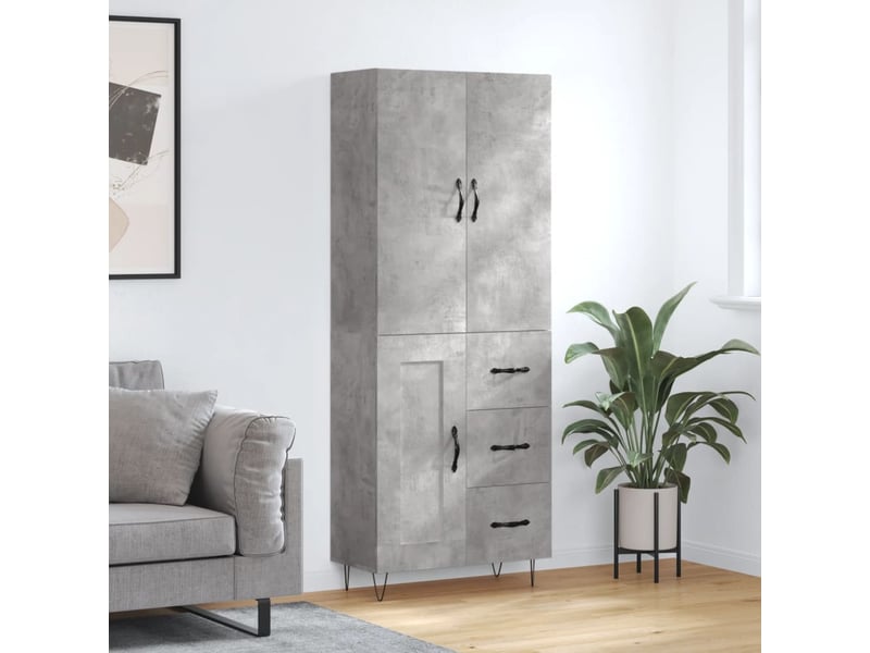 Buffet haut - bahut - meuble de rangement gris béton 69,5x34x180 cm bois d'ingénierie - Conforama B