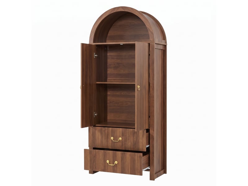  Buffet haut,76x38x180 cm,avec led,mdf et panneaux de particules,coloris noyer  - Conforama E