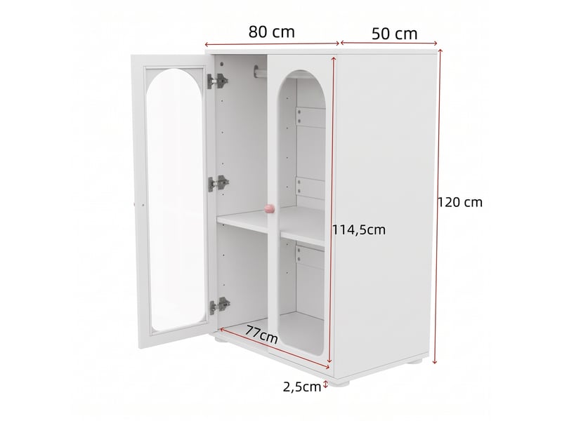  Armoire enfant 80 x 50 x 120 cm avec 2 portes en acrylique transparent, penderie et poignées en céramique, finition laquée blanche, meuble compact pour chambre OPULERANE TRADING LTD - Conforama C