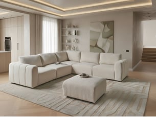 Canapé d'angle droit fixe BELIANI 5 places Tissu blanc avec coffre de rangement