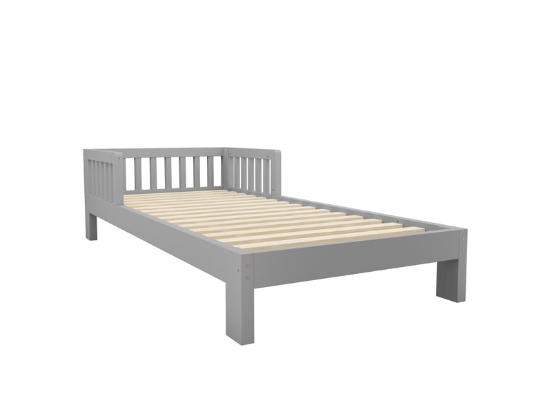  Lit mezzanine enfant modulable 90x200 cm gris mat avec lit simple, sommiers inclus et barrières, sans matelas  - Conforama D