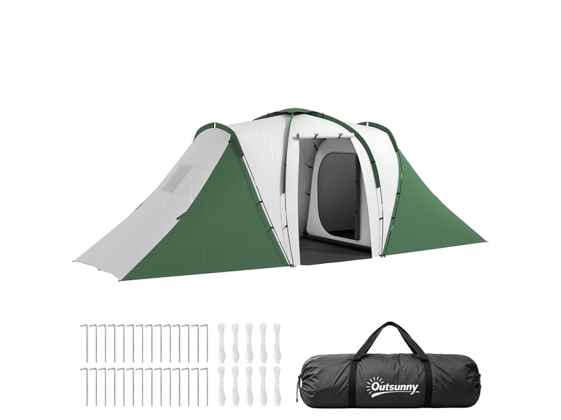  Tente 4 personnes avec 2 chambres, imperméable (3000 mm), 555 x 225 x 190 cm, gris-vert.  - Conforama A