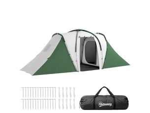 Tente 4 personnes avec 2 chambres, imperméable (3000 mm), 555 x 225 x 190 cm, gris-vert.