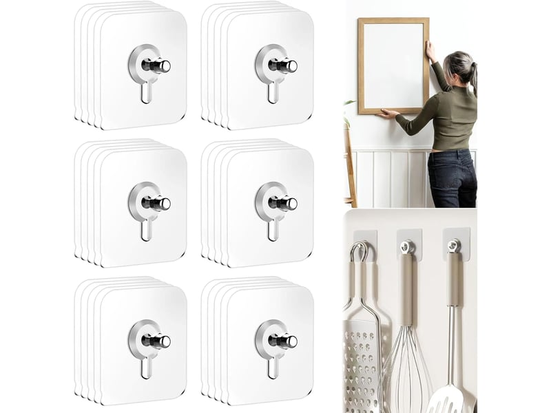 Lot de 30 crochets adhésifs transparents pour accrocher tableaux sans percer – idéal pour cadres, posters, photos, miroirs et décoration murale - Conforama A