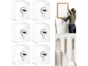 Lot de 30 crochets adhésifs transparents pour accrocher tableaux sans percer – idéal pour cadres, posters, photos, miroirs et décoration murale
