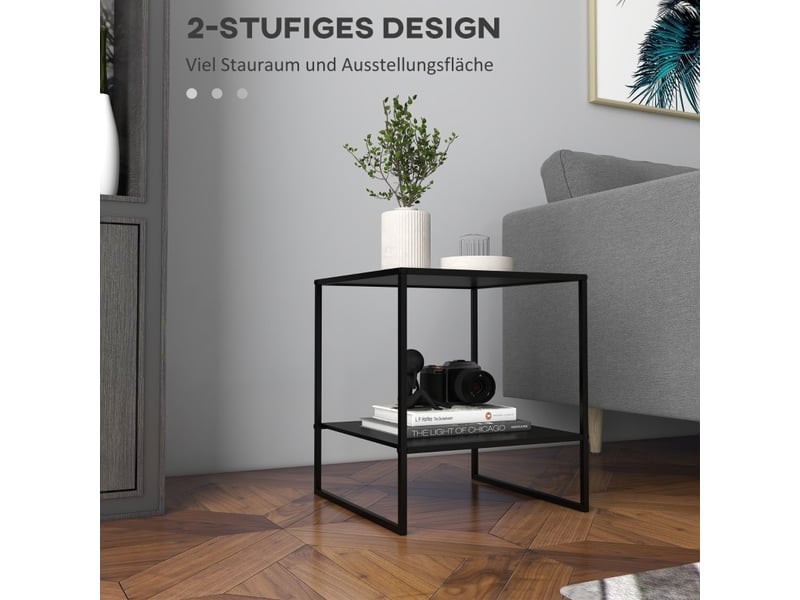  Table d’appoint avec 1 étagère ouverte, structure en acier noir, style industriel pour salon chambre 40 × 40 × 45 cm  - Conforama D