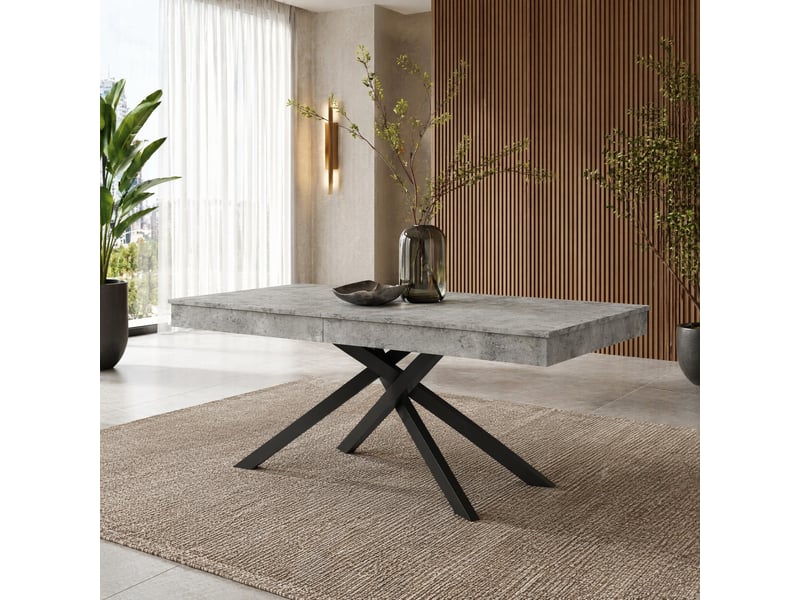  Table à manger extensible 140 à 180 cm, 6 à 8 places, mdf et pieds en métal, gris  - Conforama D