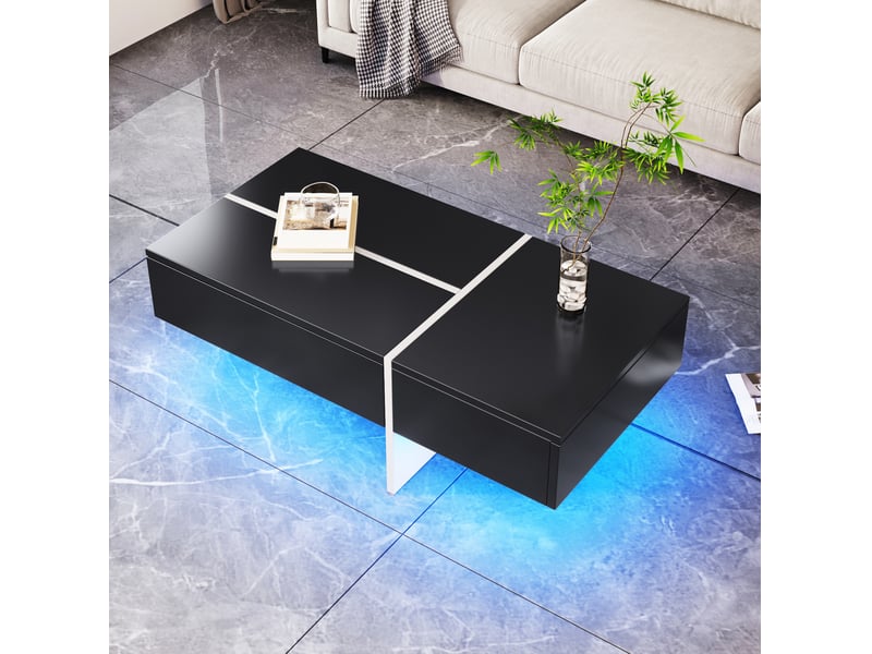  Table basse avec 3 tiroirs, led contrôlée par application, finition brillante, pour salon, 100 × 50 × 34,5 cm  - Conforama C