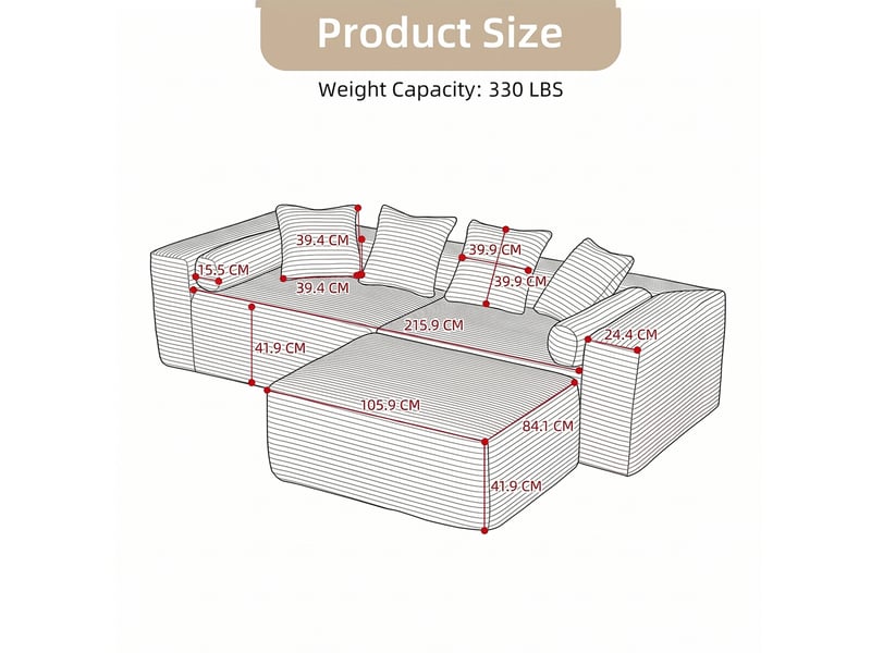 Canapé d'angle, canapé modulable – beige, en tissu chenille, style cloud - Conforama W