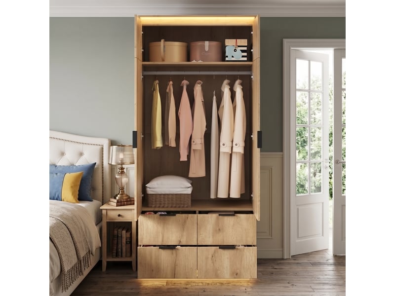  Armoire penderie 90 x 47 x 200 cm - miroir intégré - 2 portes - 1 barre de penderie - 4 tiroirs - mdf - anthracite et chêne  - Conforama C