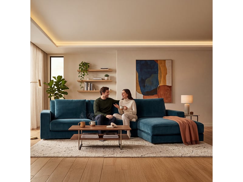 Canapé velours angle d bleu pétrole venezia 5 pl 3CA56.PI.5A.D.24 - Conforama C