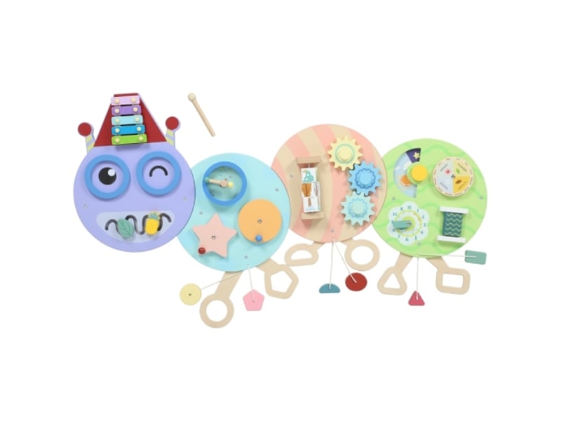  Jouet mural 7 en 1, xylophone, engrenages, design chenille, mdf, 108 cm, multicolore  - Conforama A