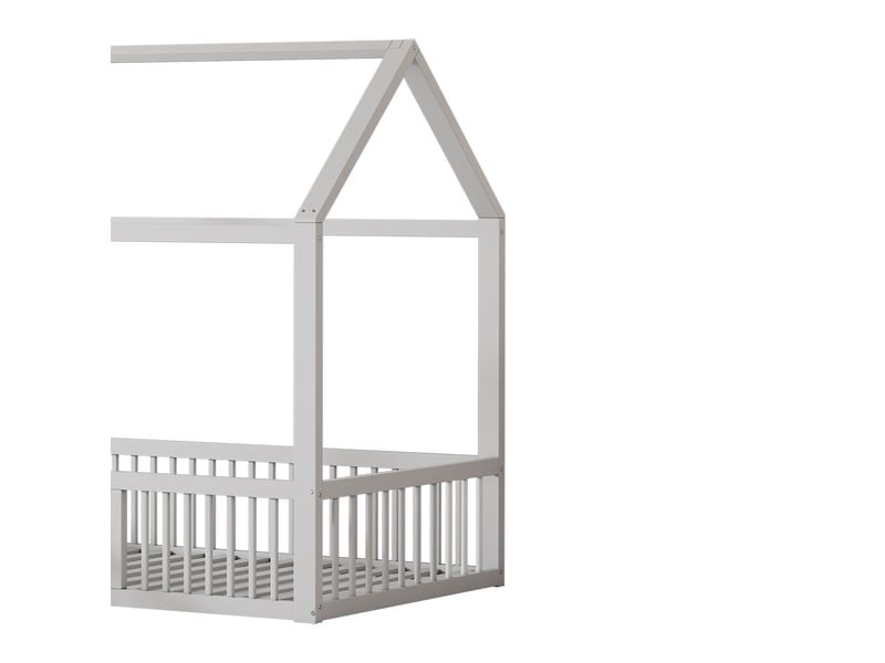  Lit cabane enfant 90x200 cm,cadre de lit maison,  lit au sol avec porte, en bois massif, blanc OPULERANE TRADING LTD - Conforama D