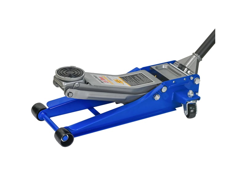  Cric hydraulique roulant 3 tonnes 67 x 33 cm bleu et argent, acier et aluminium, double pompe, profil bas  - Conforama E