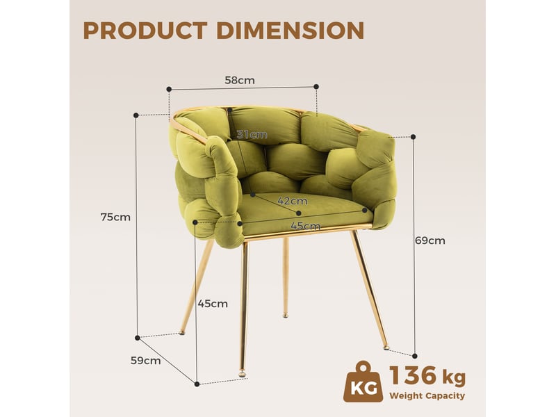  Lot de 2 fauteuils d’appoint modernes en velours olive avec structure en métal  - Conforama E
