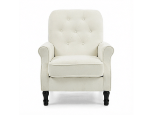 Fauteuil lounge capitonné avec coussin à ressorts ensachés et pieds en bois, en tissu de lin crème