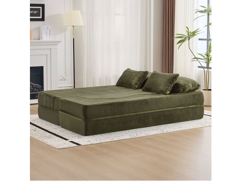  Canapé de sol convertible 2 places vert avec 4 coussins - 198 x 60 x 76 cm  - Conforama C